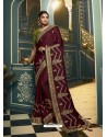 Maroon Embroidered Designer Traditional Wear Silk Sari