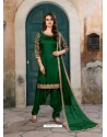 Dark Green Designer Party Wear Art Silk Punjabi Patiala Suit