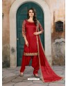 Red Designer Party Wear Art Silk Punjabi Patiala Suit