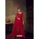 Red Heavy Designer Wedding Wear Net Sharara Suit