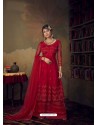 Red Heavy Designer Wedding Wear Net Sharara Suit