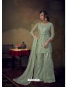 Sea Green Heavy Designer Wedding Wear Net Sharara Suit