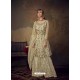 Cream Heavy Designer Wedding Wear Net Sharara Suit