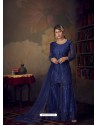 Royal Blue Heavy Designer Wedding Wear Net Sharara Suit