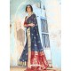 Dark Blue Latest Designer Traditional Wear Silk Handloom Sari