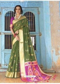 Mehendi Latest Designer Traditional Wear Silk Handloom Sari