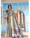 Silver Latest Designer Traditional Wear Silk Handloom Sari