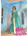 Turquoise Latest Designer Traditional Wear Silk Handloom Sari
