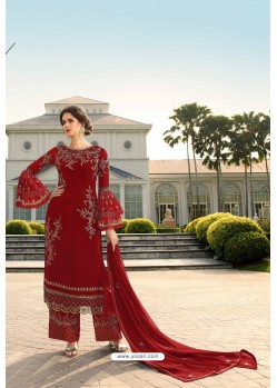 Red Designer Georgette Party Wear Palazzo Suit