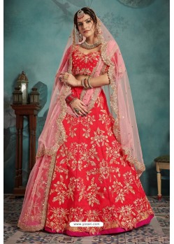 Flawless Red Trendy Heavy Embroidered Designer Bridal Lehenga Choli