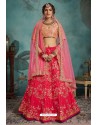 Rose Red Trendy Heavy Embroidered Designer Bridal Lehenga Choli