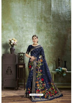 Navy Blue Mesmeric Designer Classic Wear Silk Sari