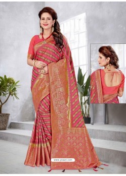 Light Red Latest Designer Traditional Party Wear Banarasi Silk Wedding Sari