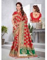 Red Latest Designer Traditional Party Wear Banarasi Silk Wedding Sari