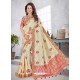 Cream Latest Designer Traditional Party Wear Banarasi Silk Wedding Sari