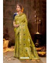 Green Embroidered Designer Party Wear Banarasi Silk Sari