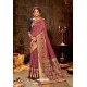 Deep Wine Embroidered Designer Party Wear Banarasi Silk Sari