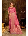 Hot Pink Embroidered Designer Party Wear Banarasi Silk Sari