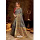 Grey Embroidered Designer Party Wear Banarasi Silk Sari