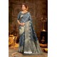 Grey Embroidered Designer Party Wear Banarasi Silk Sari