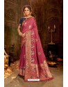 Rose Red Embroidered Designer Party Wear Banarasi Silk Sari