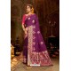 Purple Embroidered Designer Party Wear Banarasi Silk Sari