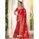 Red Heavy Embroidered Designer Wedding Wear Dola Silk Sari