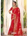 Red Heavy Embroidered Designer Wedding Wear Dola Silk Sari