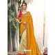 Mustard Heavy Embroidered Designer Wedding Wear Dola Silk Sari