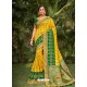 Yellow Heavy Embroidered Designer Wedding Wear Dola Silk Sari