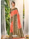 Orange Heavy Embroidered Designer Wedding Wear Dola Silk Sari