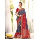 Dark Blue Heavy Embroidered Designer Wedding Wear Dola Silk Sari