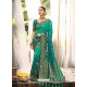 Aqua Mint Heavy Embroidered Designer Wedding Wear Dola Silk Sari