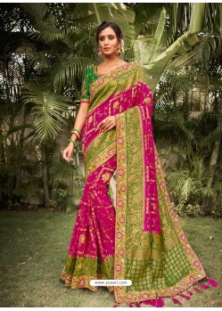 Rose Red Heavy Embroidered Designer Wedding Wear Dola Silk Sari