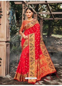 Red Designer Traditional Wear Banarasi Silk Sari