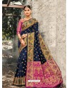 Navy Blue Designer Traditional Wear Banarasi Silk Sari