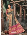 Grey Designer Traditional Wear Banarasi Silk Sari