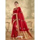 Red Designer Party Wear Embroidered Poly Silk Sari