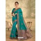 Turquoise Designer Party Wear Embroidered Poly Silk Sari