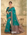 Turquoise Designer Party Wear Embroidered Poly Silk Sari