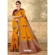 Yellow Designer Party Wear Embroidered Poly Silk Sari