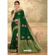 Dark Green Designer Party Wear Embroidered Poly Silk Sari
