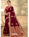 Medium Violet Designer Party Wear Embroidered Poly Silk Sari