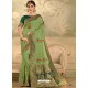 Green Designer Party Wear Embroidered Poly Silk Sari