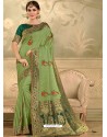 Green Designer Party Wear Embroidered Poly Silk Sari