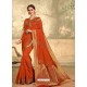 Orange Designer Party Wear Embroidered Poly Silk Sari