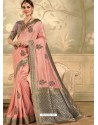 Baby Pink Designer Party Wear Embroidered Poly Silk Sari