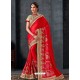 Red Designer Party Wear Embroidered Poly Silk Sari