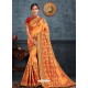 Orange Designer Party Wear Embroidered Poly Silk Sari