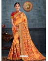 Orange Designer Party Wear Embroidered Poly Silk Sari